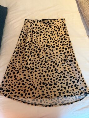 Leopard Print A-Line Slip Style Skirt - Black on Tan
